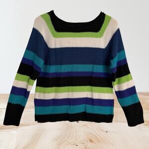 Chaps Ralph Lauren Preppy Striped Sweater Sz L Womens Cotton Blend Blues Raglan
